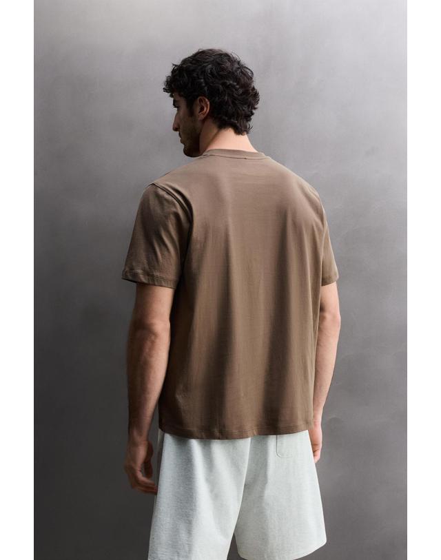 자라 자라 베이직 코튼 레귤러핏 반팔 티셔츠 8054/324/700 BROWN 브라운 착용컷
