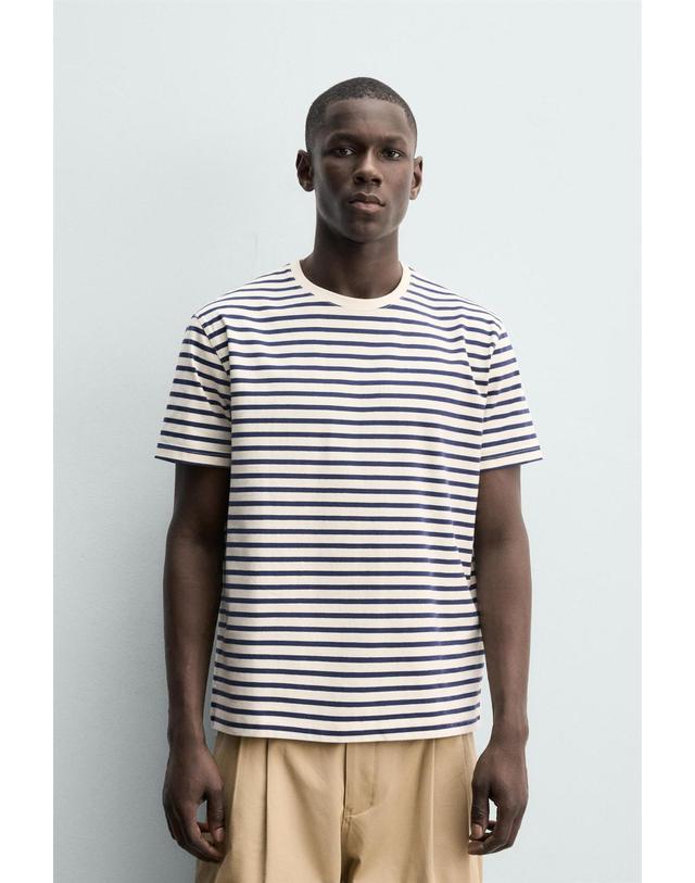 자라 자라 스트라이프 라운드넥 반팔 티셔츠 1887/411/060 WHITE / NAVY 화이트 착용컷