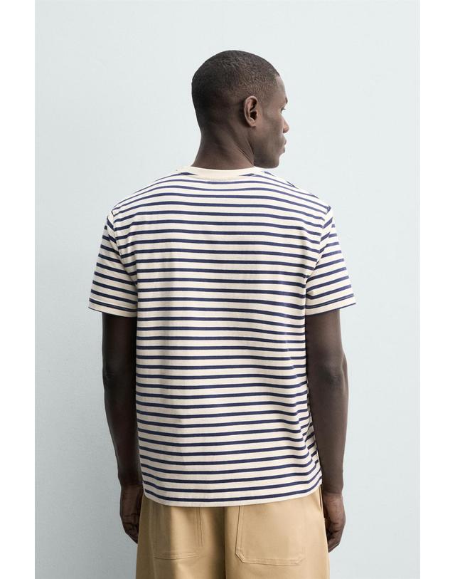 자라 자라 스트라이프 라운드넥 반팔 티셔츠 1887/411/060 WHITE / NAVY 화이트 착용컷