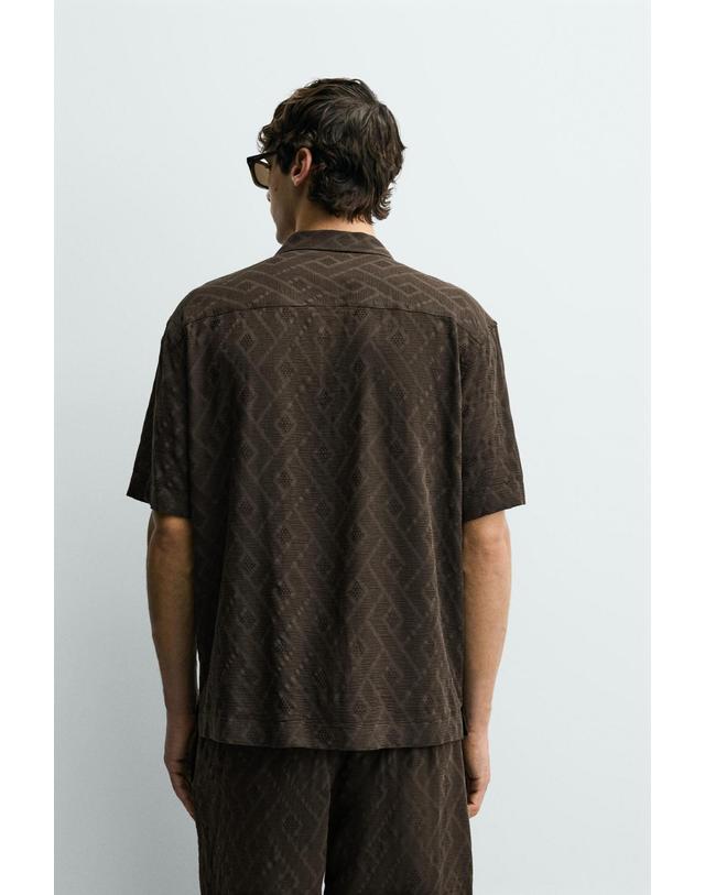 자라 자라 지오메트릭 자카드 반팔 셔츠 1450/400/700 BROWN 브라운 착용컷