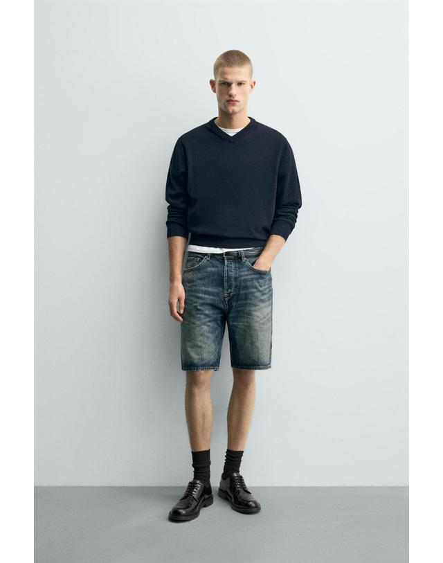 자라 자라 빈티지 데님 스트레이트핏 버뮤다 쇼츠 8062/408/445 BLUE / GREEN 블루 착용컷