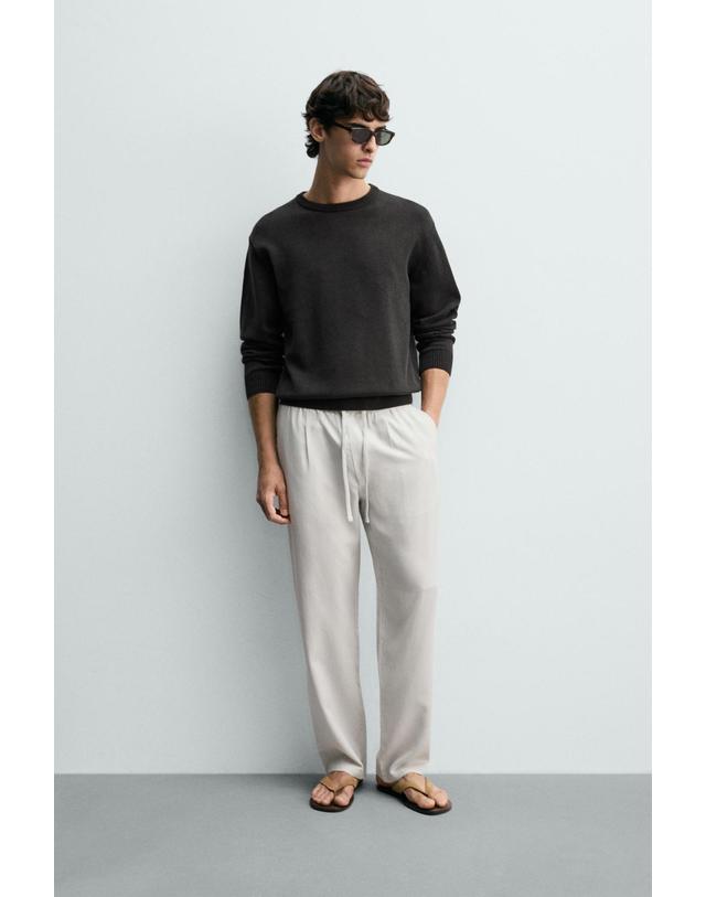자라 자라 레귤러핏 라이오셀 플리츠 팬츠 8574/310/804 PEARL GREY 베이지 착용컷