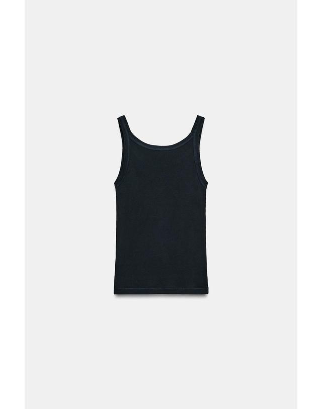 자라 자라 골지 코튼 라운드넥 민소매 탑 3641/406/401 NAVY BLUE 네이비 착용컷