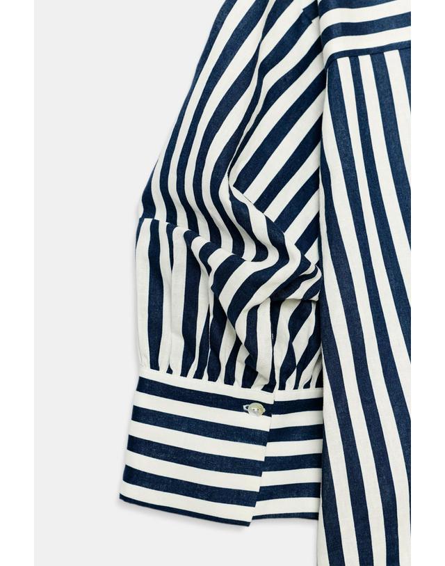 자라 자라 스트라이프 리넨 블렌드 셔츠 3293/058/044 BLUE/WHITE 멀티컬러 착용컷