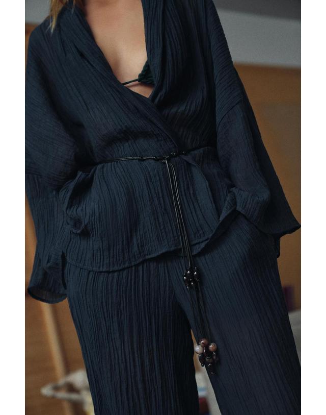 자라 자라 링클 벨트 와이드 소매 자켓 4387/333/401 NAVY BLUE 네이비 착용컷