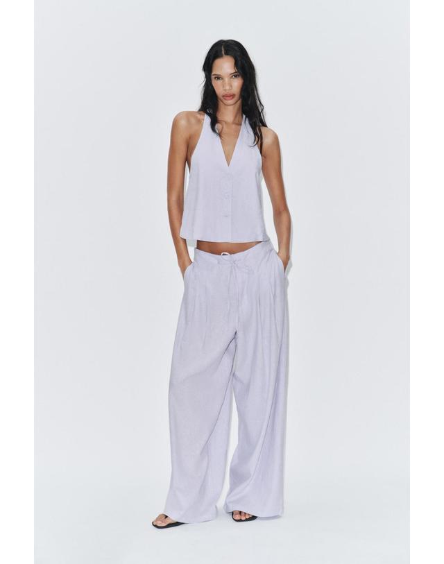 자라 자라 린넨 블렌드 와이드 플리츠 팬츠 1255/476/629 LILAC 그레이 착용컷