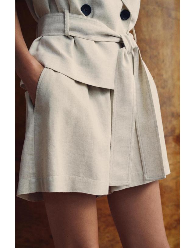자라 자라 린넨 블렌드 밴딩 버뮤다 반바지 8073/523/052 LIGHT BEIGE 베이지 착용컷