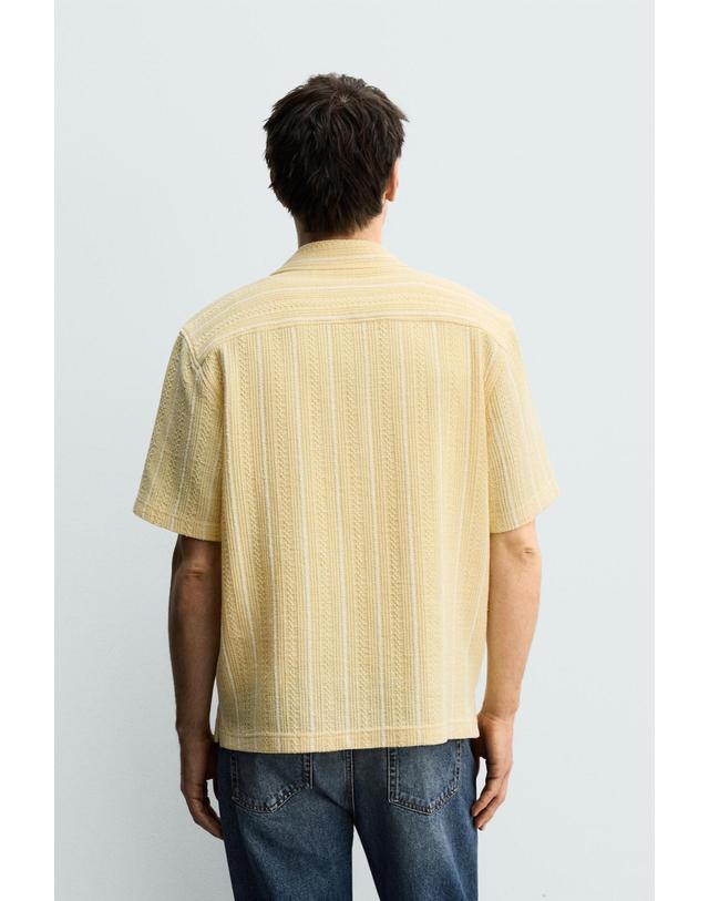 자라 자라 레귤러핏 스트라이프 자카드 반팔 셔츠 4187/352/300 YELLOW 노랑 착용컷