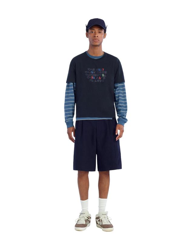 자라 자라 크롭 라운드넥 슬로건 반팔 티셔츠 4090/037/401 NAVY BLUE 네이비 착용컷