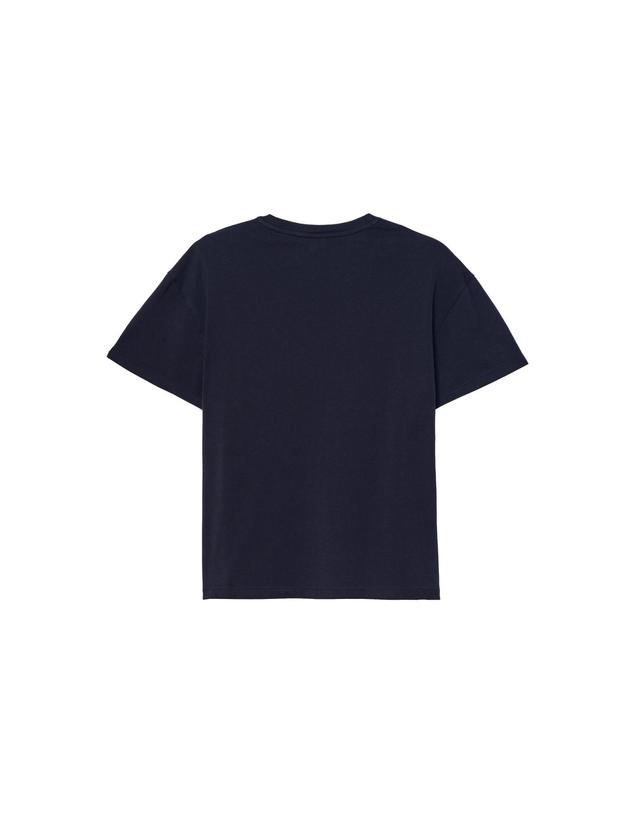 자라 자라 크롭 라운드넥 슬로건 반팔 티셔츠 4090/037/401 NAVY BLUE 네이비 착용컷