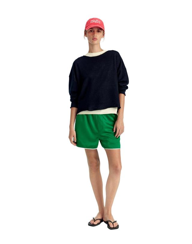 자라 자라 배색 파이핑 새틴 반바지 1437/202/933 GREEN 그린 착용컷