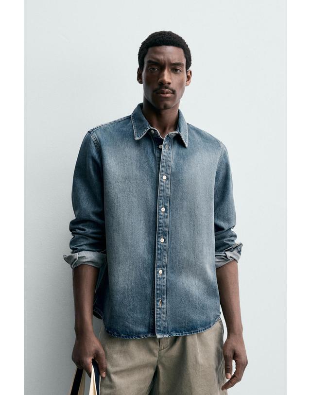 자라 자라 코튼 라이오셀 데님 오버셔츠 3991/310/427 MID-BLUE 블루 착용컷