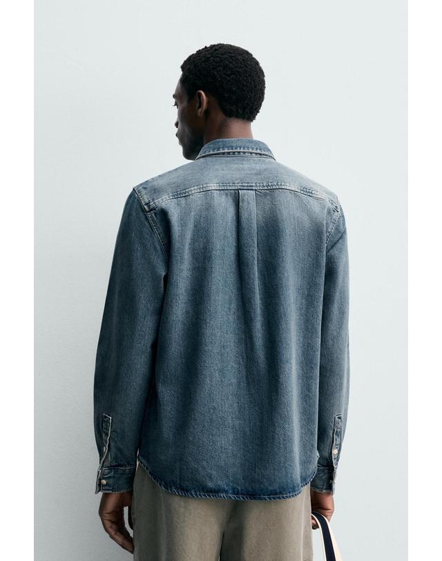 자라 자라 코튼 라이오셀 데님 오버셔츠 3991/310/427 MID-BLUE 블루 착용컷