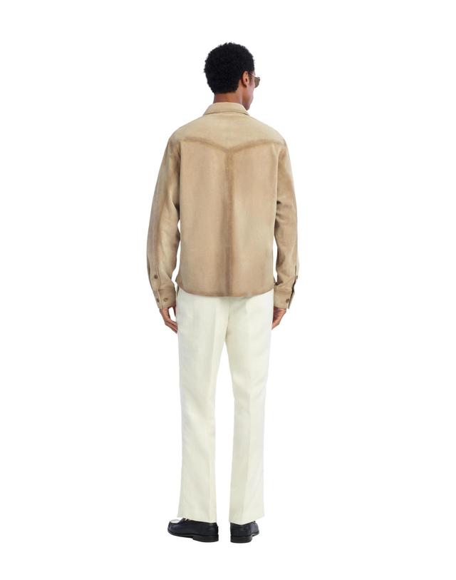 자라 자라 레귤러핏 스웨이드 레더 오버셔츠 2521/404/737 BROWN / TAUPE 베이지 착용컷