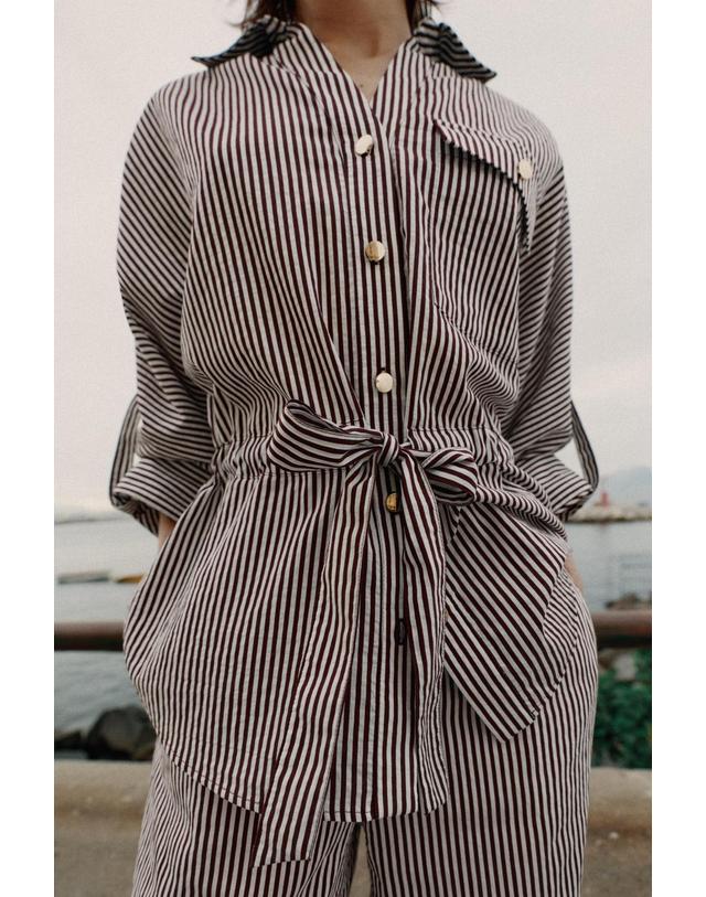 자라 자라 스트라이프 사파리 셔츠 3070/900/017 BROWN/WHITE 멀티컬러 착용컷