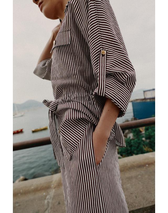 자라 자라 스트라이프 사파리 셔츠 3070/900/017 BROWN/WHITE 멀티컬러 착용컷