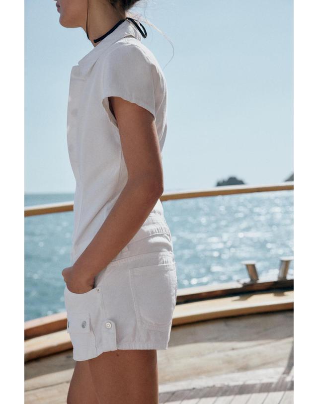자라 자라 포켓 디테일 반팔 점프수트 0699/080/250 WHITE 화이트 착용컷