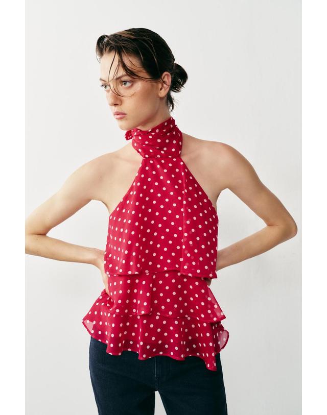 자라 자라 도트 러플 홀터넥 민소매 탑 1165/116/107 107 레드 착용컷