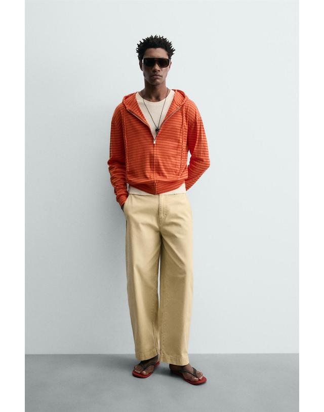 자라 자라 스트라이프 집업 후드 스웨트셔츠 5584/350/615 ORANGE 오렌지 착용컷