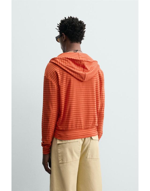 자라 자라 스트라이프 집업 후드 스웨트셔츠 5584/350/615 ORANGE 오렌지 착용컷