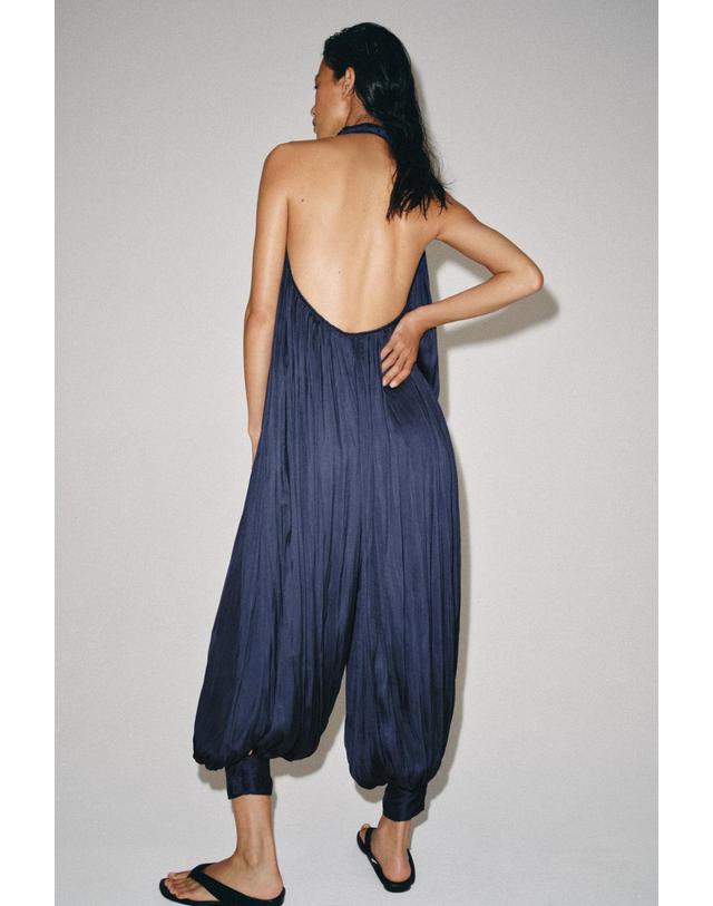 자라 자라 새틴 홀터넥 브이넥 오픈백 점프수트 2223/098/401 NAVY BLUE 네이비 착용컷