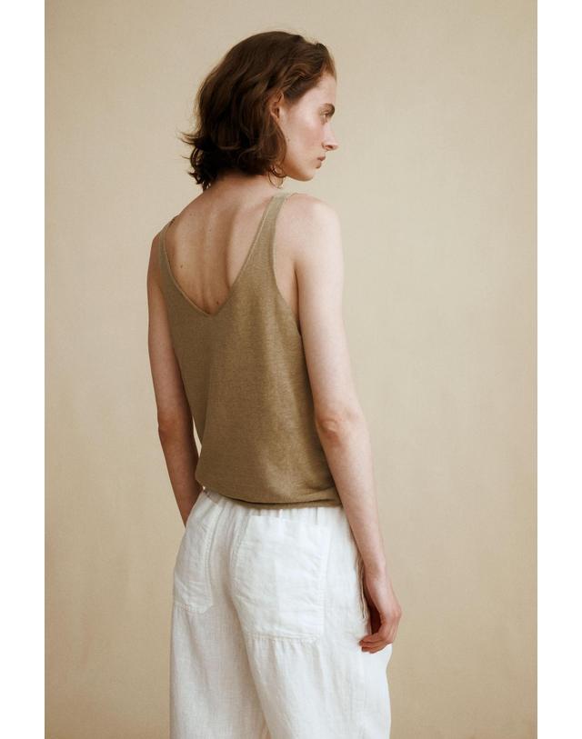 자라 자라 카라멜 런던 린넨 니트 스트랩 탑 2142/278/505 KHAKI 카키 착용컷