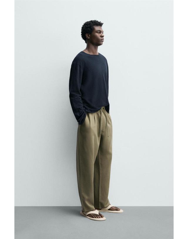 자라 자라 릴렉스핏 드로스트링 라이오셀 팬츠 8574/310/515 OLIVE GREEN 카키 착용컷