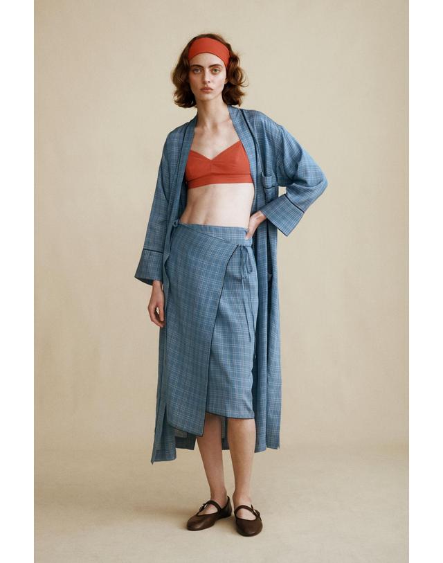 자라 자라 카라멜 런던 비스코스 랩 스커트 0252/784/400 BLUE 블루 착용컷