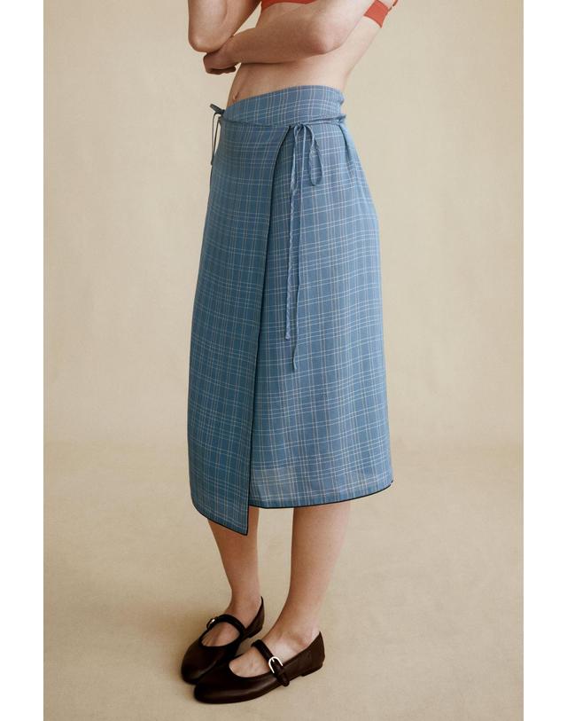 자라 자라 카라멜 런던 비스코스 랩 스커트 0252/784/400 BLUE 블루 착용컷