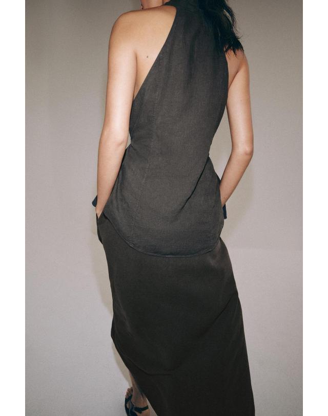 자라 자라 린넨 혼방 플레어 미디 스커트 4043/244/807 ANTHRACITE GREY 그레이 착용컷