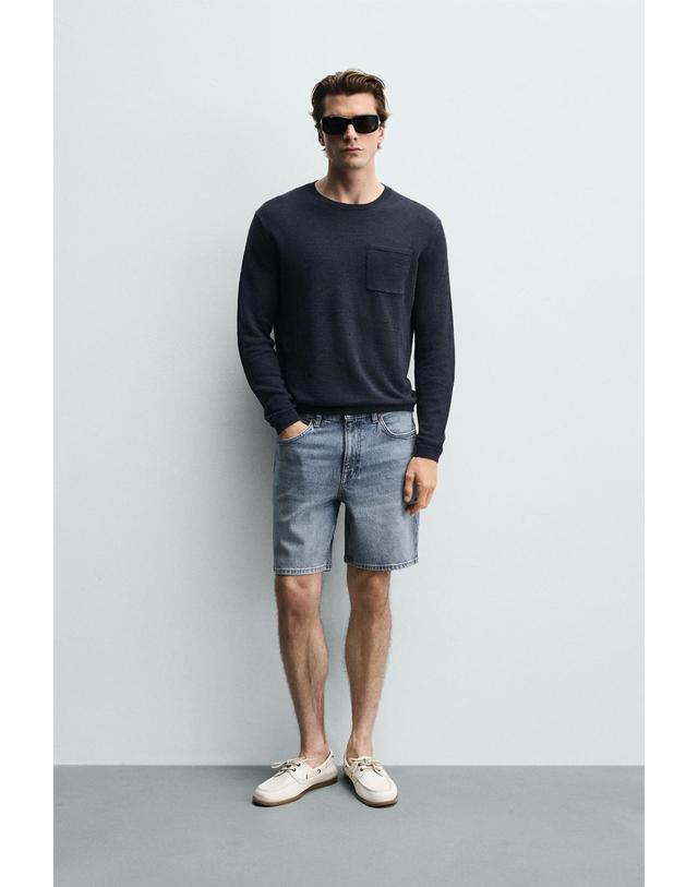 자라 자라 레귤러핏 워시드 데님 반바지 0774/400/427 MID-BLUE 블루 착용컷