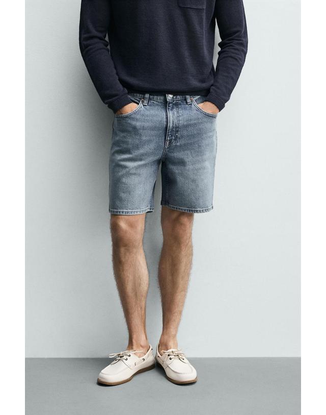 자라 자라 레귤러핏 워시드 데님 반바지 0774/400/427 MID-BLUE 블루 착용컷