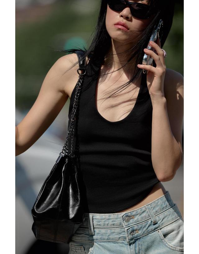 자라 자라 홀터넥 라운드 헴 민소매 탑 4424/332/800 BLACK 블랙 착용컷