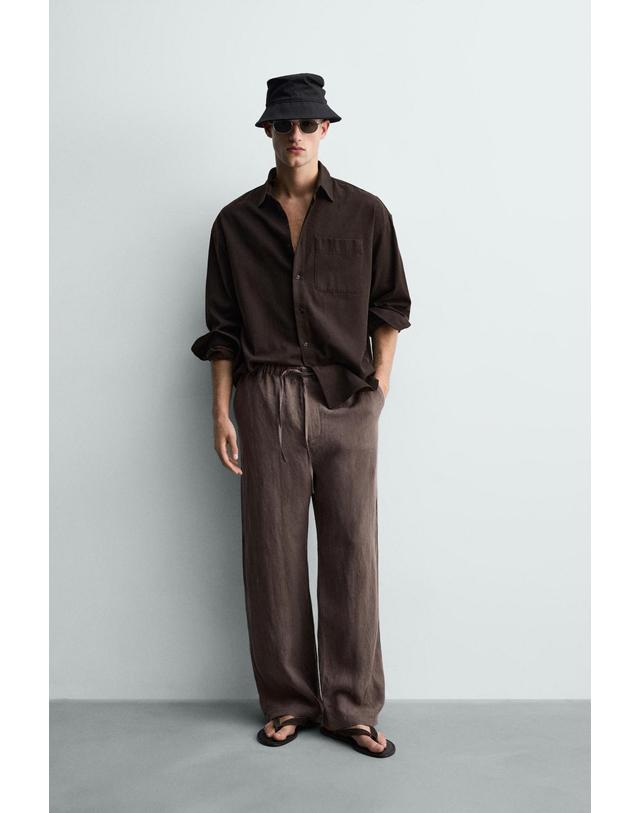 자라 자라 100% 린넨 릴렉스핏 팬츠 2634/325/737 BROWN / TAUPE 초콜릿 착용컷