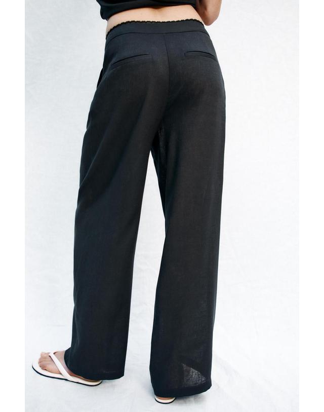 자라 자라 레이스 린넨 혼방 스트레이트 팬츠 3666/098/807 ANTHRACITE GREY 그레이 착용컷