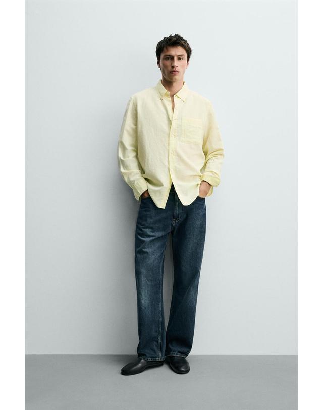 자라 자라 레귤러핏 린넨 코튼 긴팔 셔츠 1063/411/300 YELLOW 노랑 착용컷