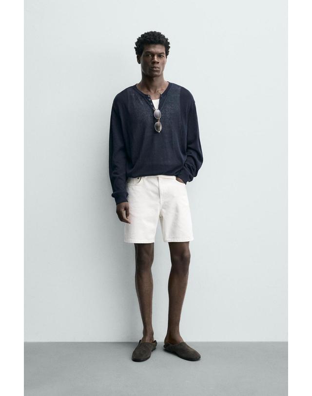 자라 자라 레귤러핏 워싱 데님 버뮤다 반바지 0774/400/251 OYSTER-WHITE 화이트 착용컷