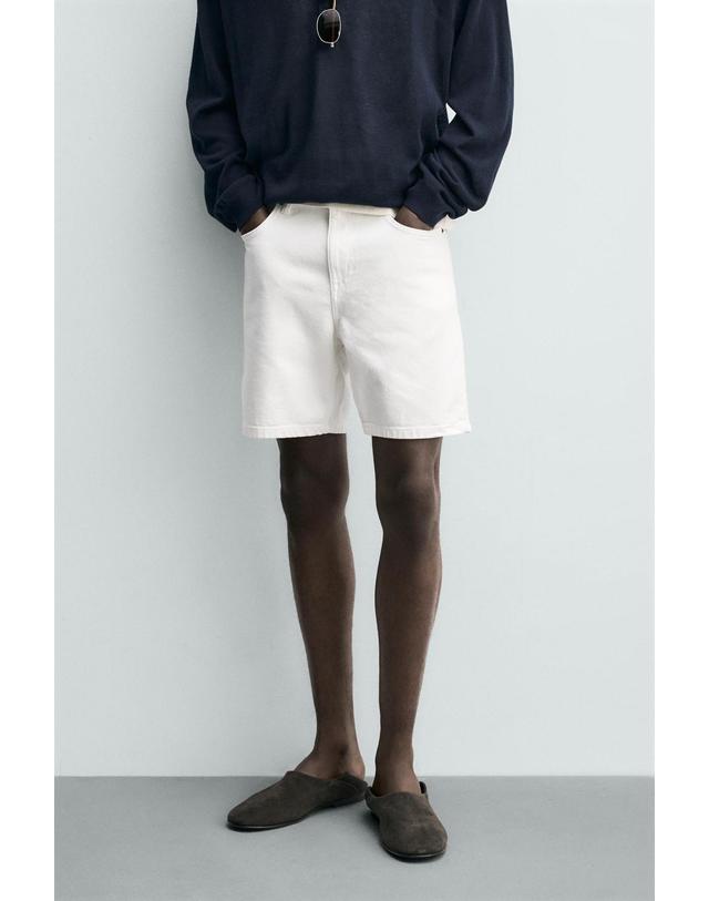 자라 자라 레귤러핏 워싱 데님 버뮤다 반바지 0774/400/251 OYSTER-WHITE 화이트 착용컷