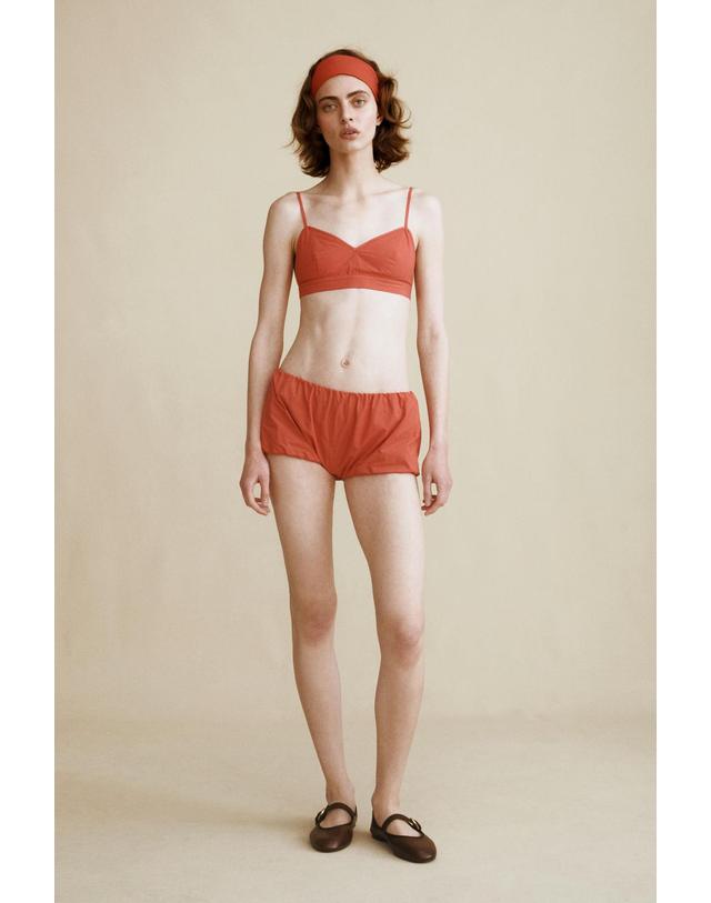 자라 자라 카라멜 런던 X 코튼 반바지 2051/148/600 RED 레드 착용컷
