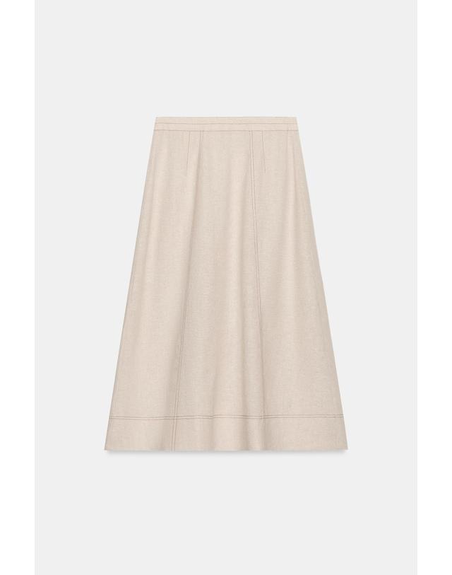 자라 자라 린넨 블렌드 랩 미디 스커트 7027/793/052 LIGHT BEIGE 베이지 착용컷