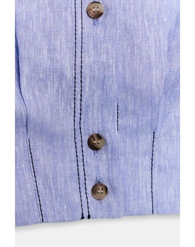 자라 자라 린넨 혼방 스티치 민소매 셔츠 2608/753/406 LIGHT BLUE 블루 착용컷