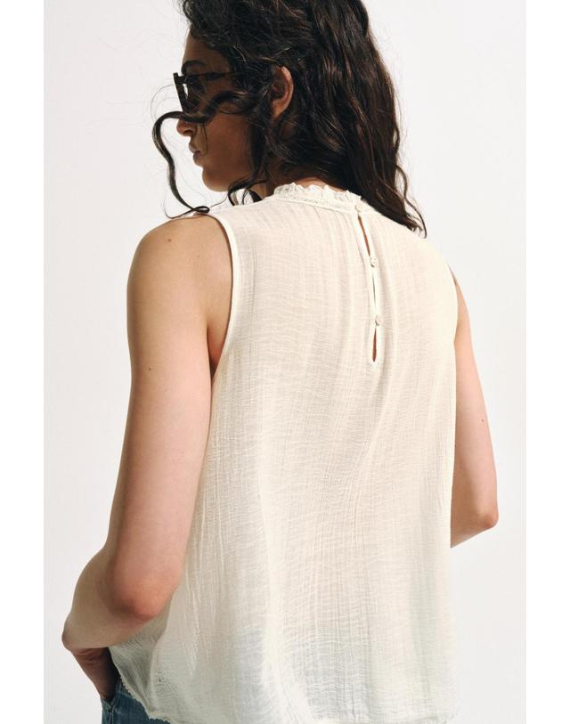 자라 자라 자수 라운드넥 민소매 블라우스 7521/251/250 WHITE 화이트 착용컷