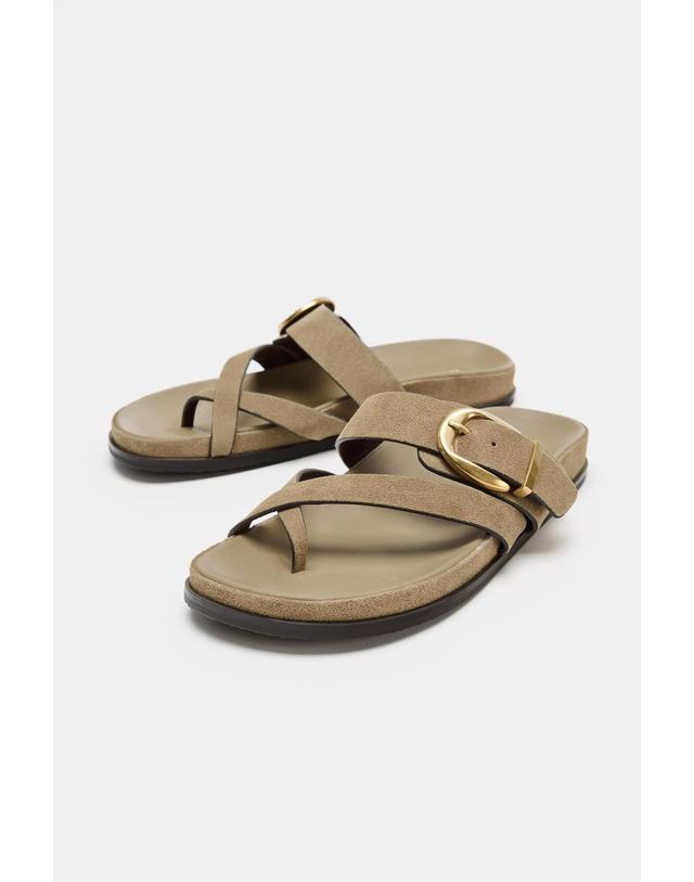 자라 자라 레더 토 포스트 플랫 샌들 2603/810/107 SAND BROWN 베이지 착용컷