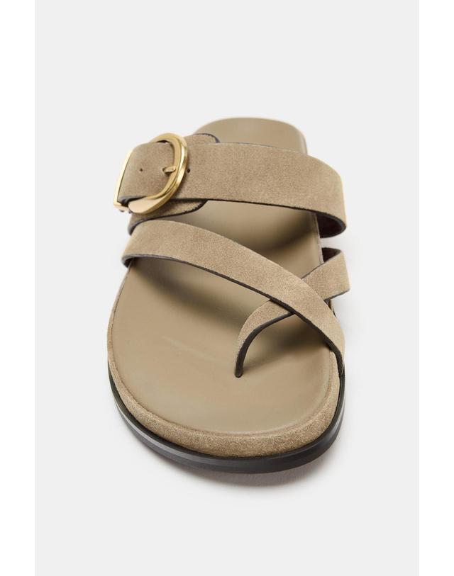 자라 자라 레더 토 포스트 플랫 샌들 2603/810/107 SAND BROWN 베이지 착용컷