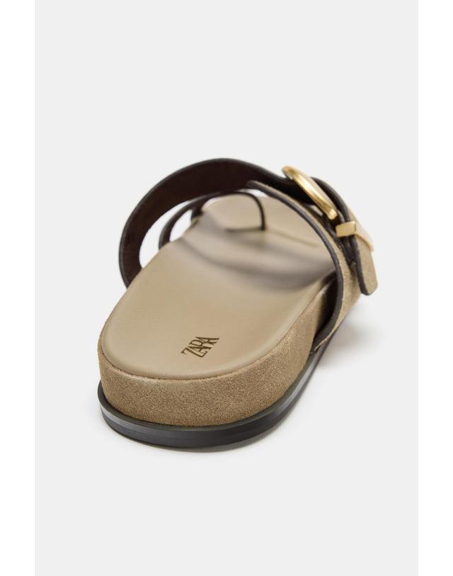 자라 자라 레더 토 포스트 플랫 샌들 2603/810/107 SAND BROWN 베이지 착용컷