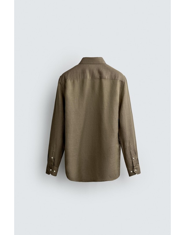 자라 자라 린넨 리오셀 레귤러핏 긴팔 셔츠 5679/185/505 KHAKI 카키 착용컷