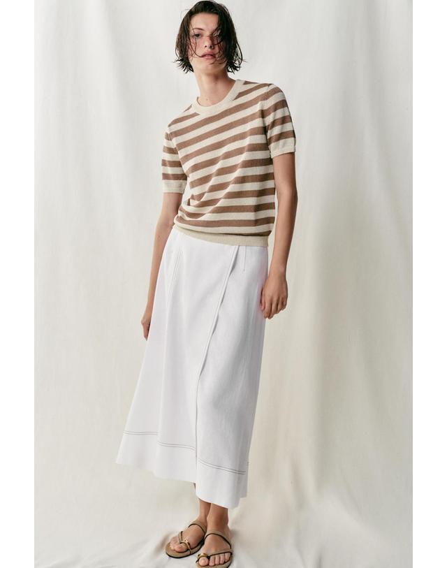 자라 자라 스트라이프 라운드넥 반팔 니트 탑 2756/031/086 ECRU / BROWN 멀티컬러 착용컷