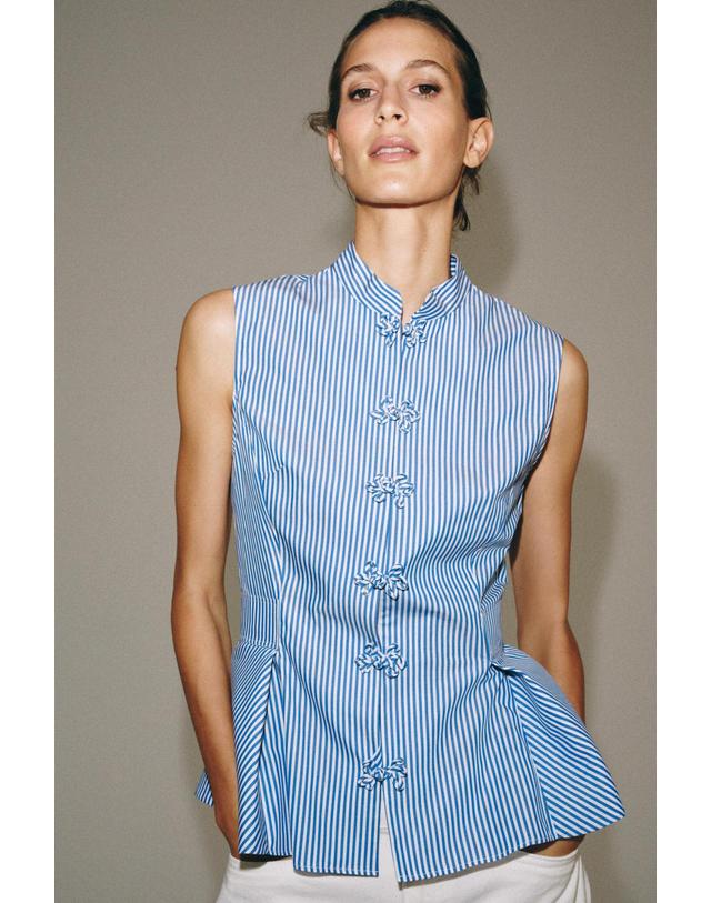 자라 자라 스트라이프 페플럼 민소매 셔츠 1232/775/044 BLUE/WHITE 멀티컬러 착용컷