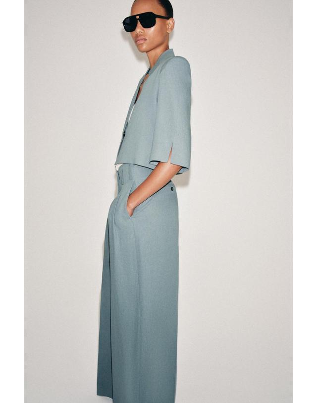 자라 자라 린넨 혼방 크롭 반팔 블레이저 7011/586/485 BLUE / GREY 블루 착용컷