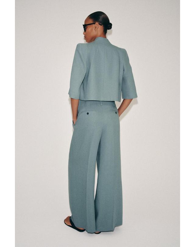 자라 자라 린넨 혼방 크롭 반팔 블레이저 7011/586/485 BLUE / GREY 블루 착용컷